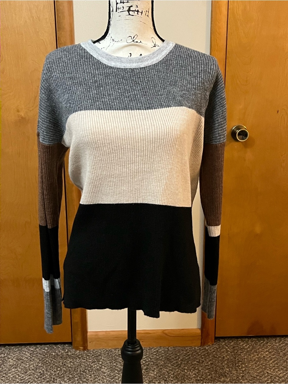 Magnolia Colorblock Ribbed Sweater in Gray, Cream, Black, Brown